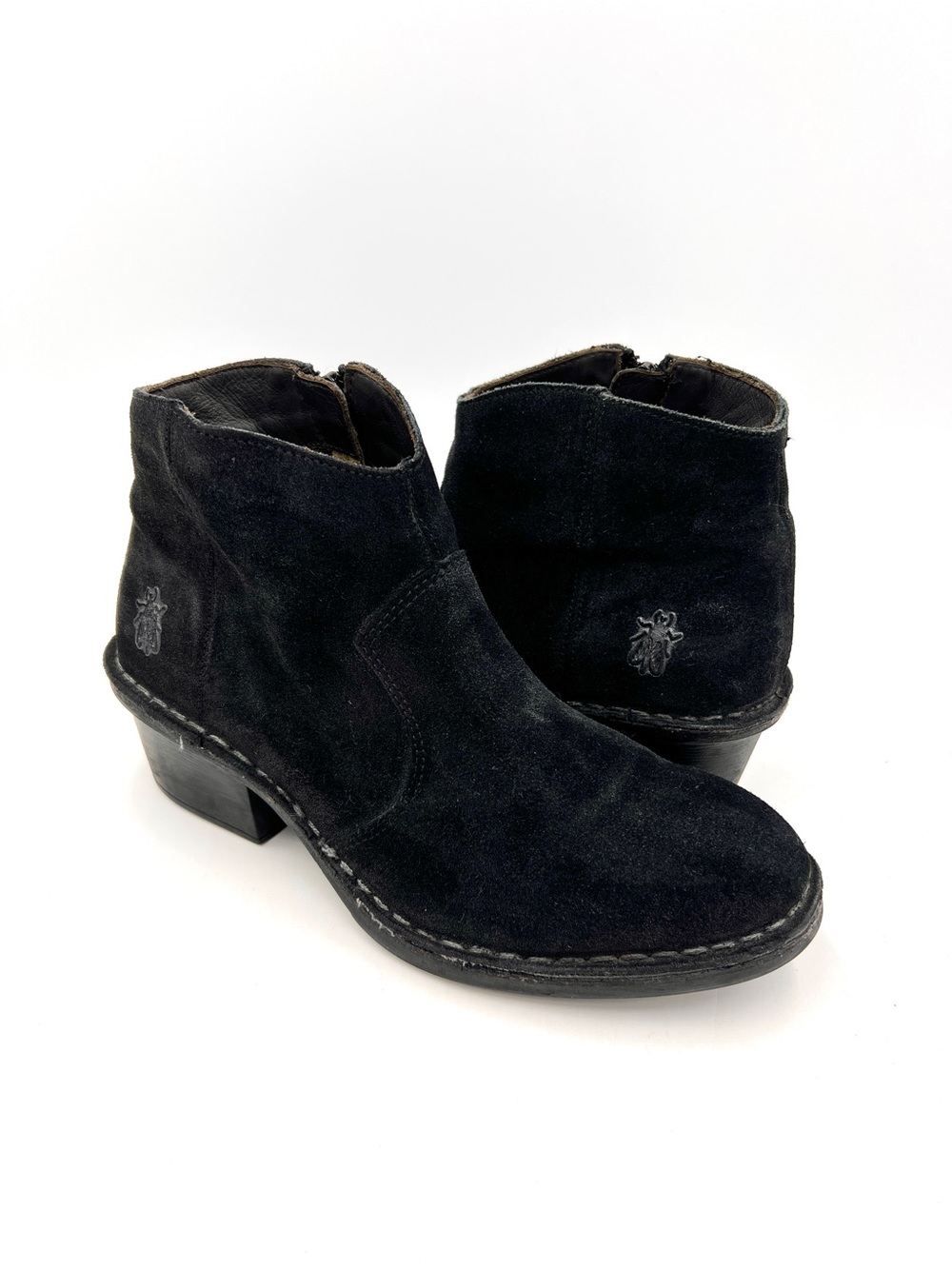 FLY London Suede Leather Ankle Boots Dari Anthracite Black Shimmer size 8.5